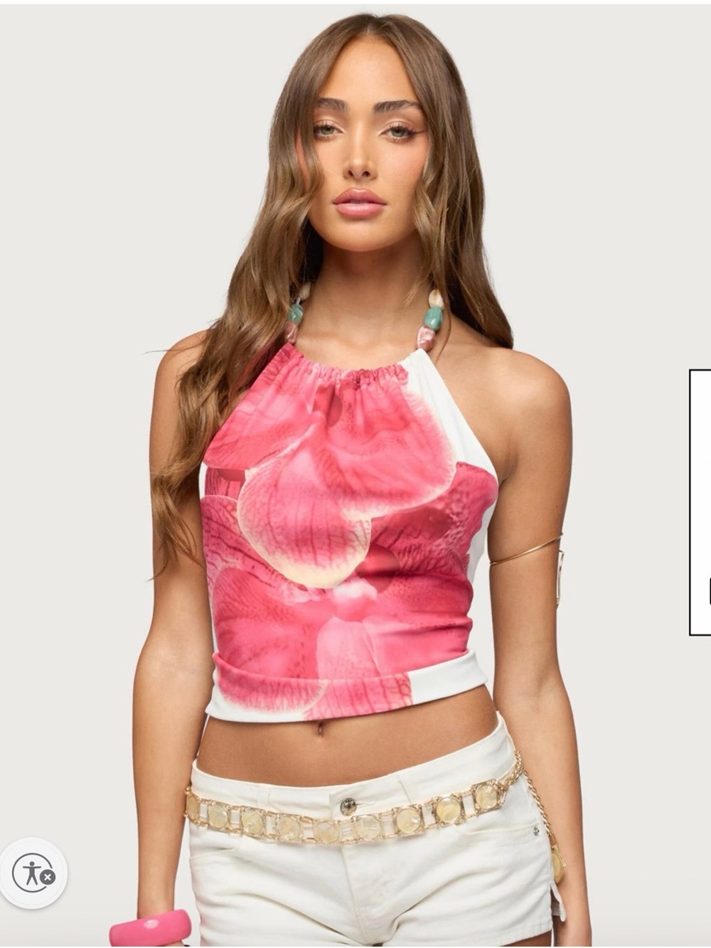 Edikted Tropical Pink Orchid Halter Top